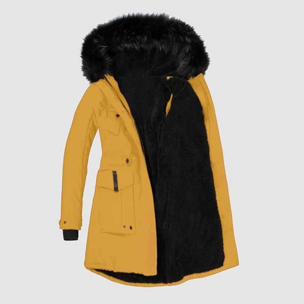 Dame stilfuld parka med sort pelskant 4