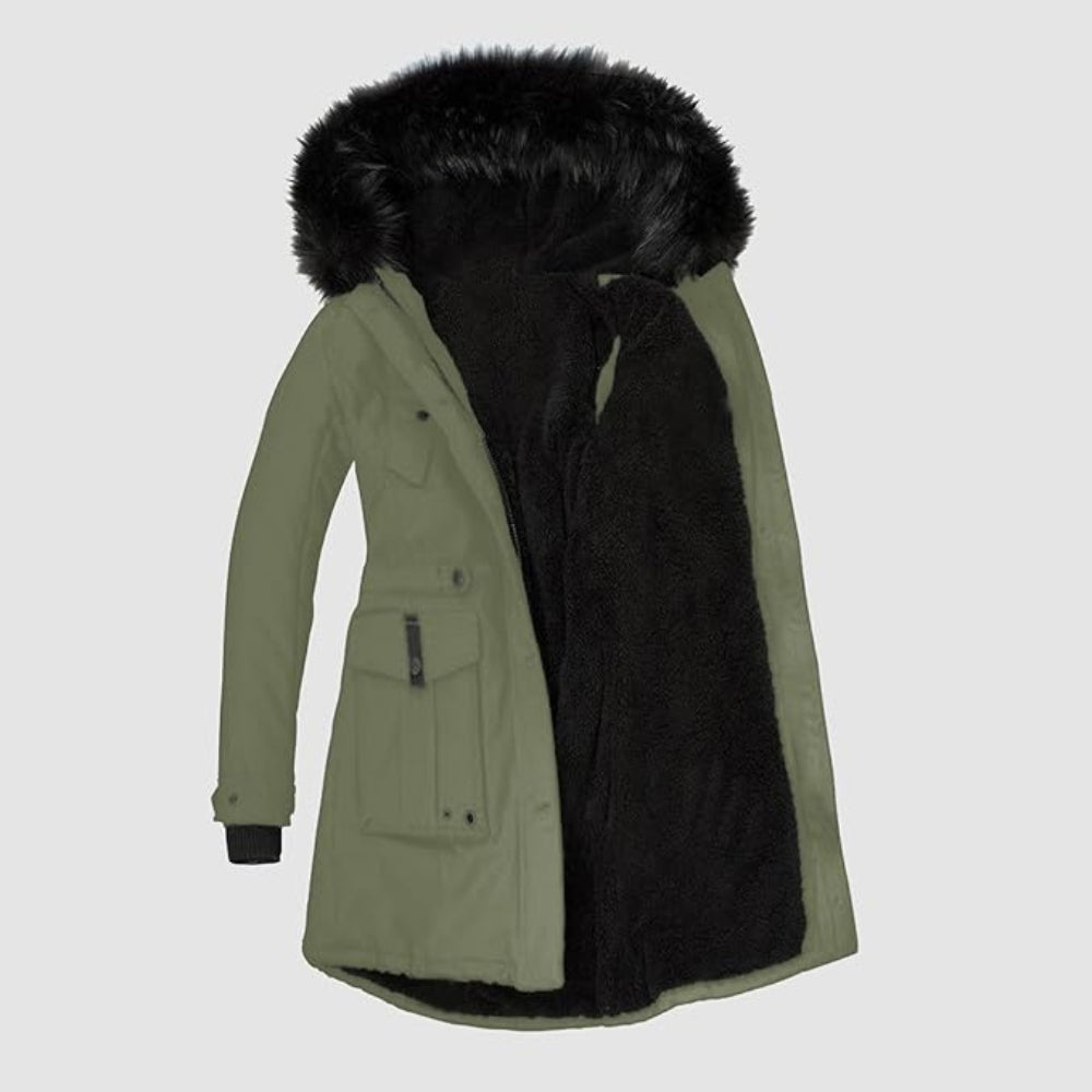Dame stilfuld parka med sort pelskant 6
