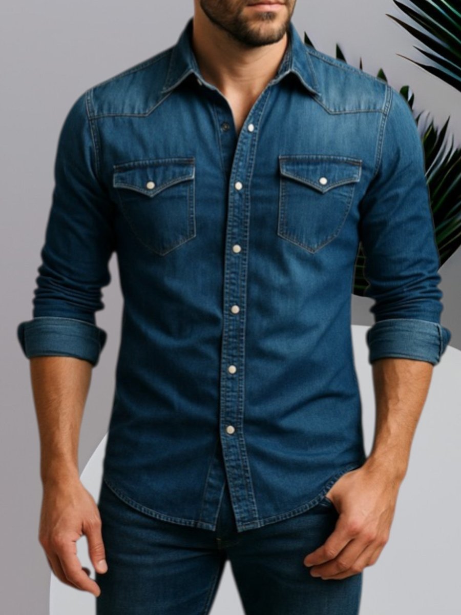 Chemise en denim pour homme | Coupe ajustée avec poches poitrine