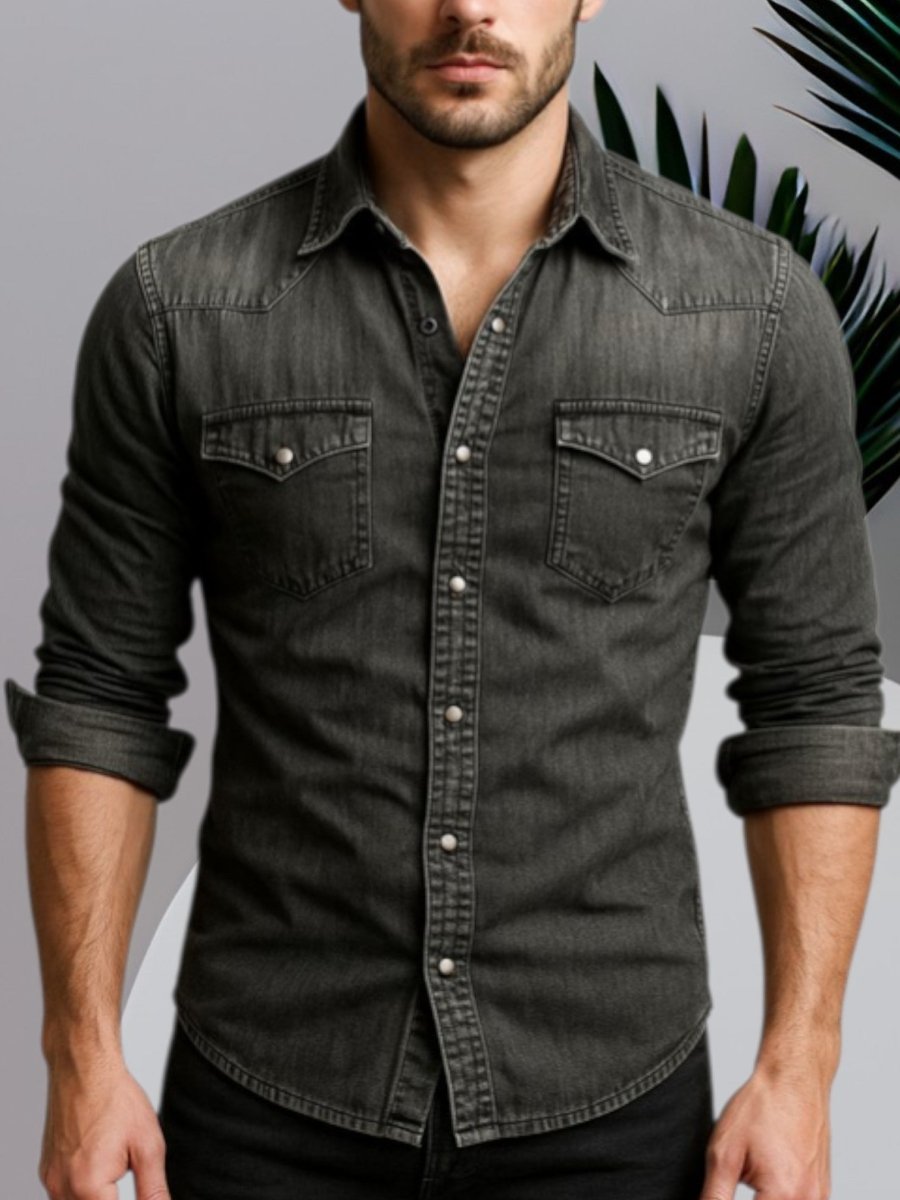 Chemise en denim pour homme | Coupe ajustée avec poches poitrine