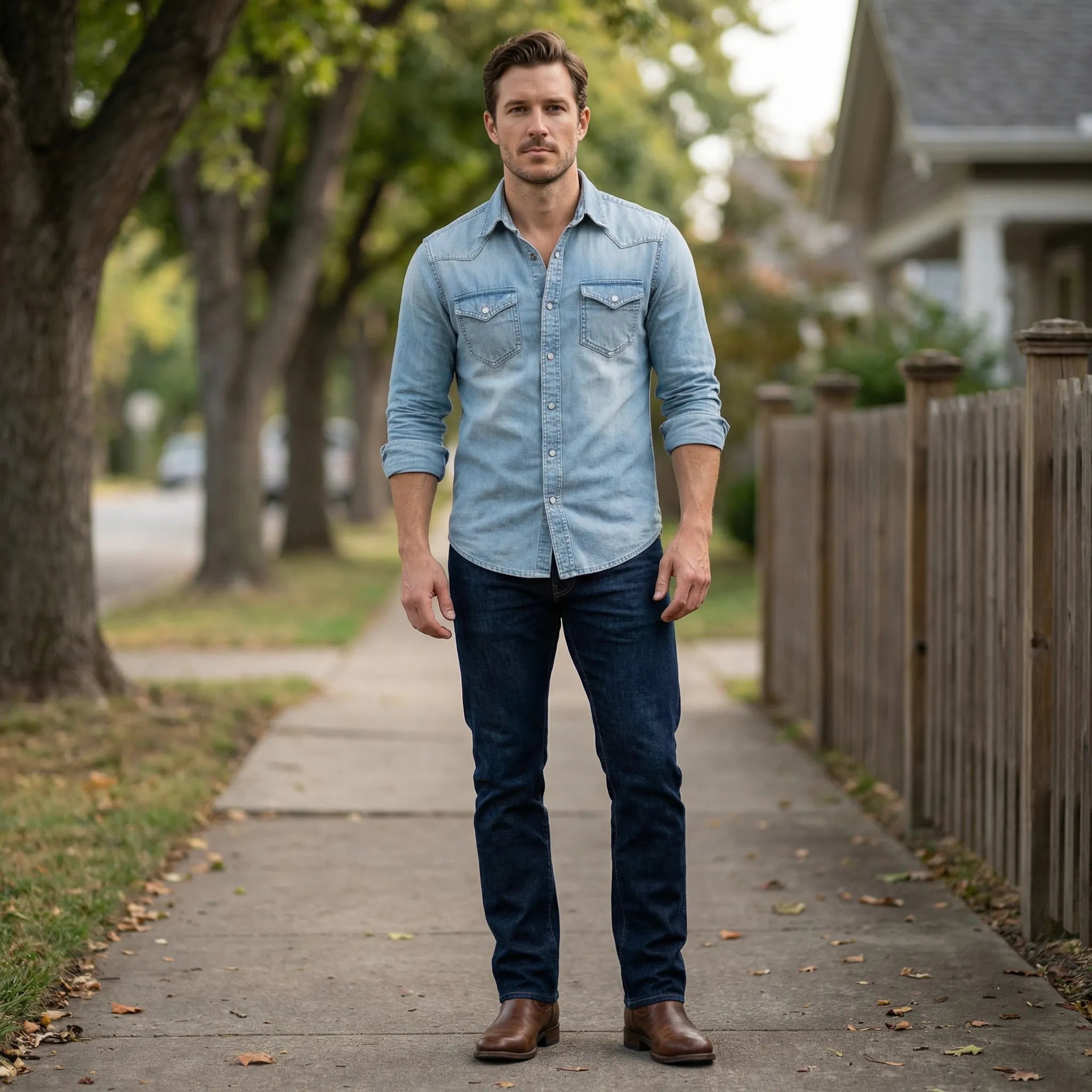 Chemise en denim pour homme | Coupe ajustée avec poches poitrine
