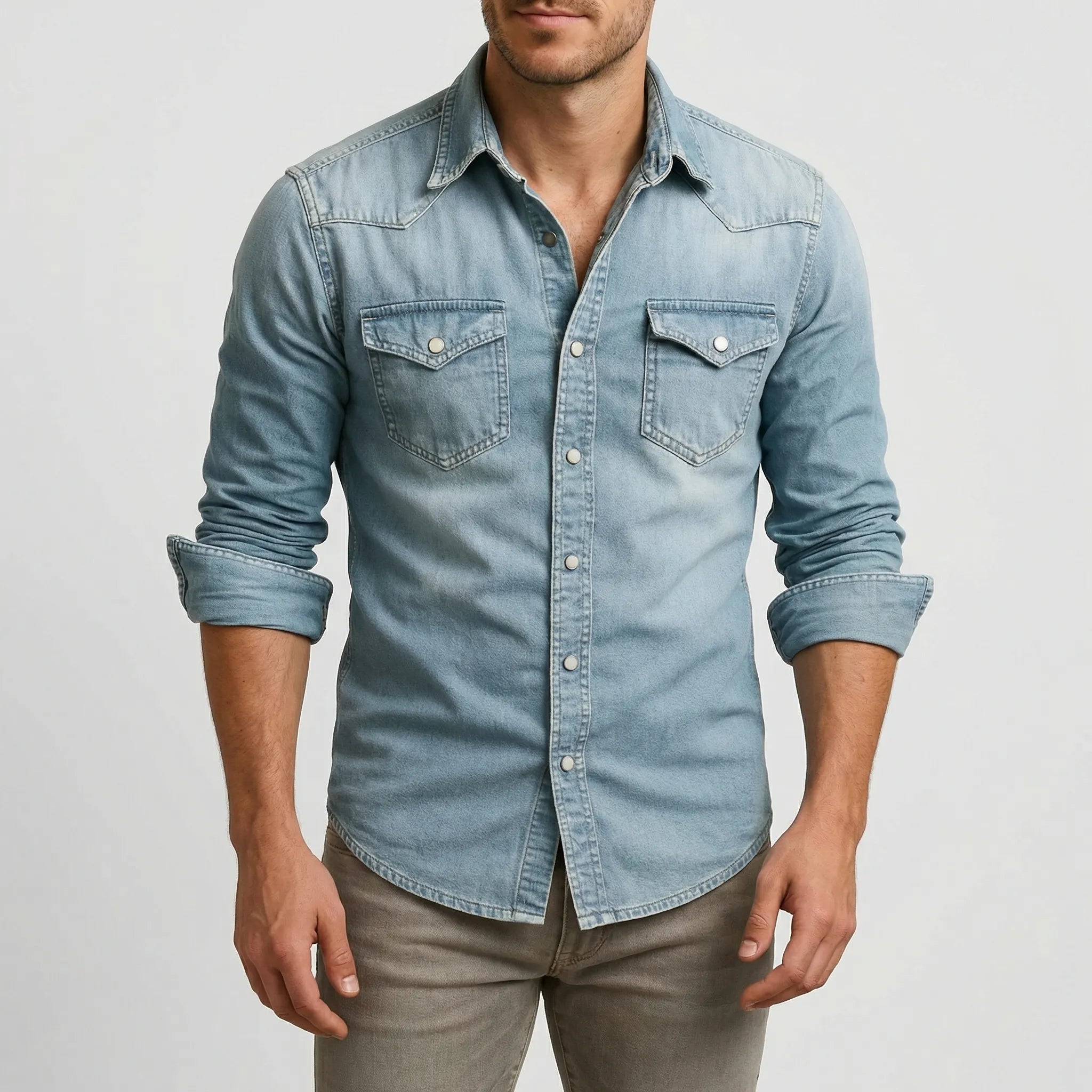 Chemise en denim pour homme | Coupe ajustée avec poches poitrine