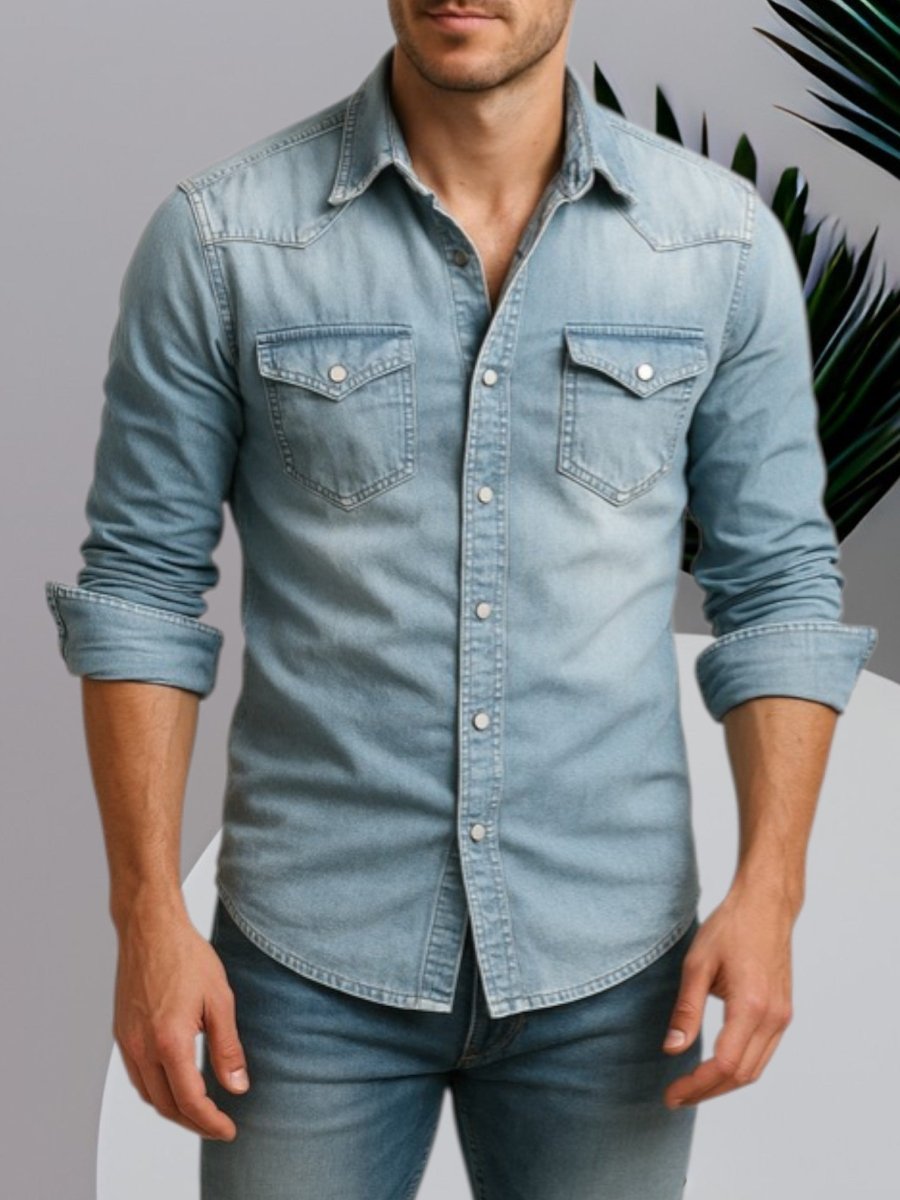 Chemise en denim pour homme | Coupe ajustée avec poches poitrine