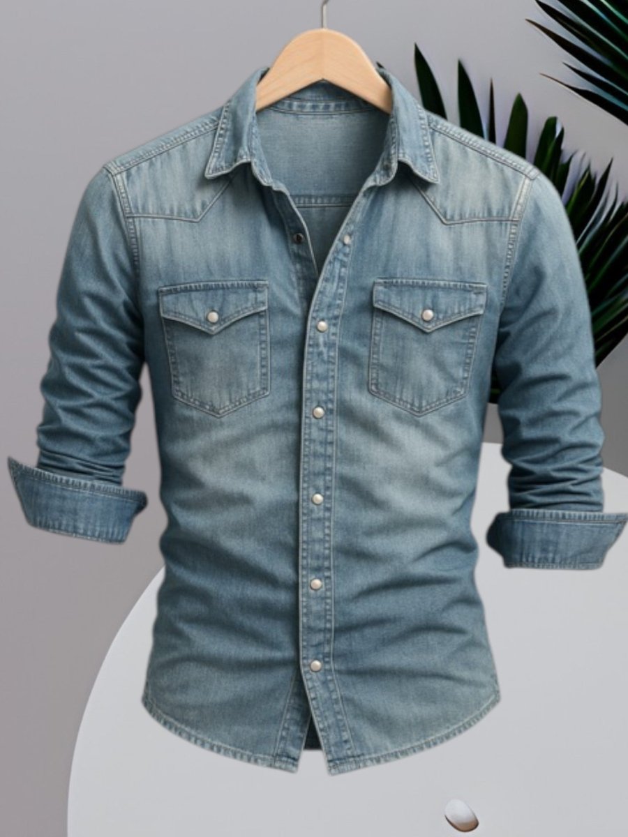 Chemise en denim pour homme | Coupe ajustée avec poches poitrine