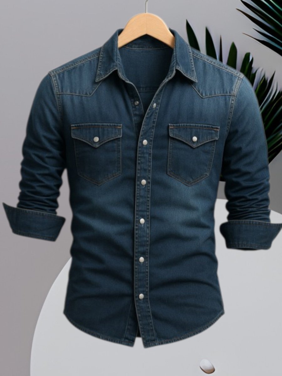 Chemise en denim pour homme | Coupe ajustée avec poches poitrine