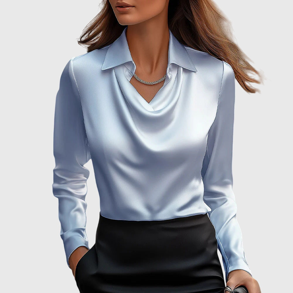 Elegant satintop dame | Stilfuld bluse med krave