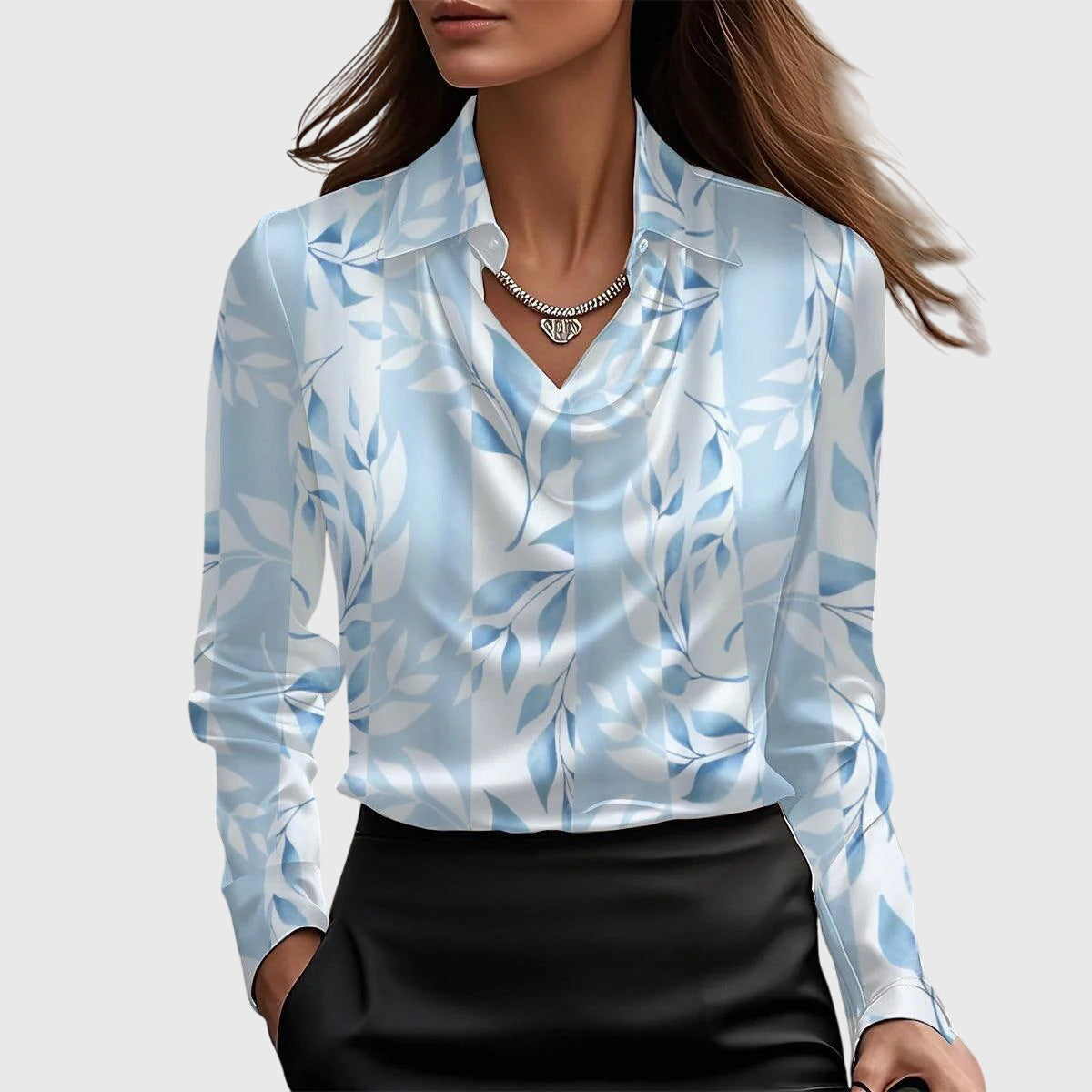 Elegant satintop dame | Stilfuld bluse med krave