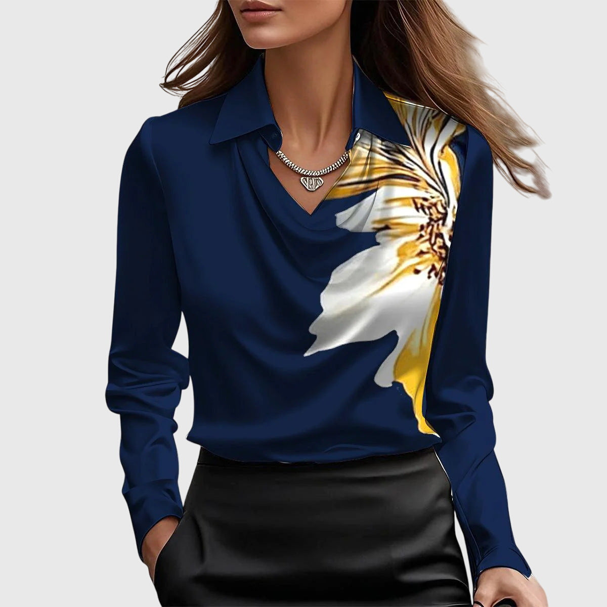Elegant satintop dame | Stilfuld bluse med krave