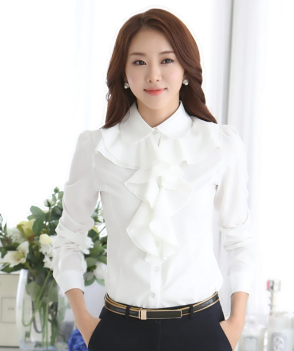 Flæse bluse dame | Elegant bluse med krave