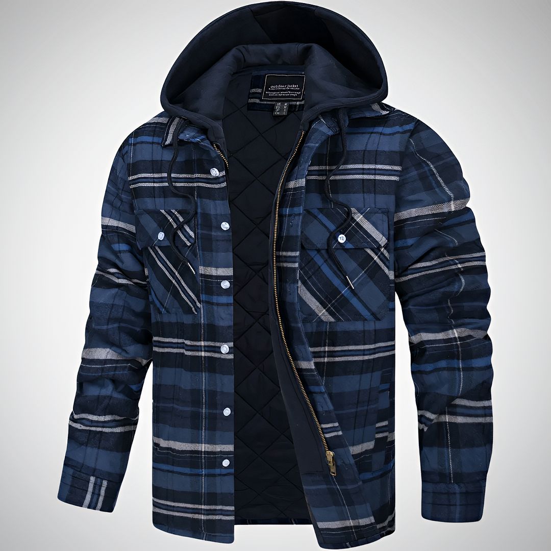 Herre jakke med hætte | Ternet vinterjakke i moderne stil