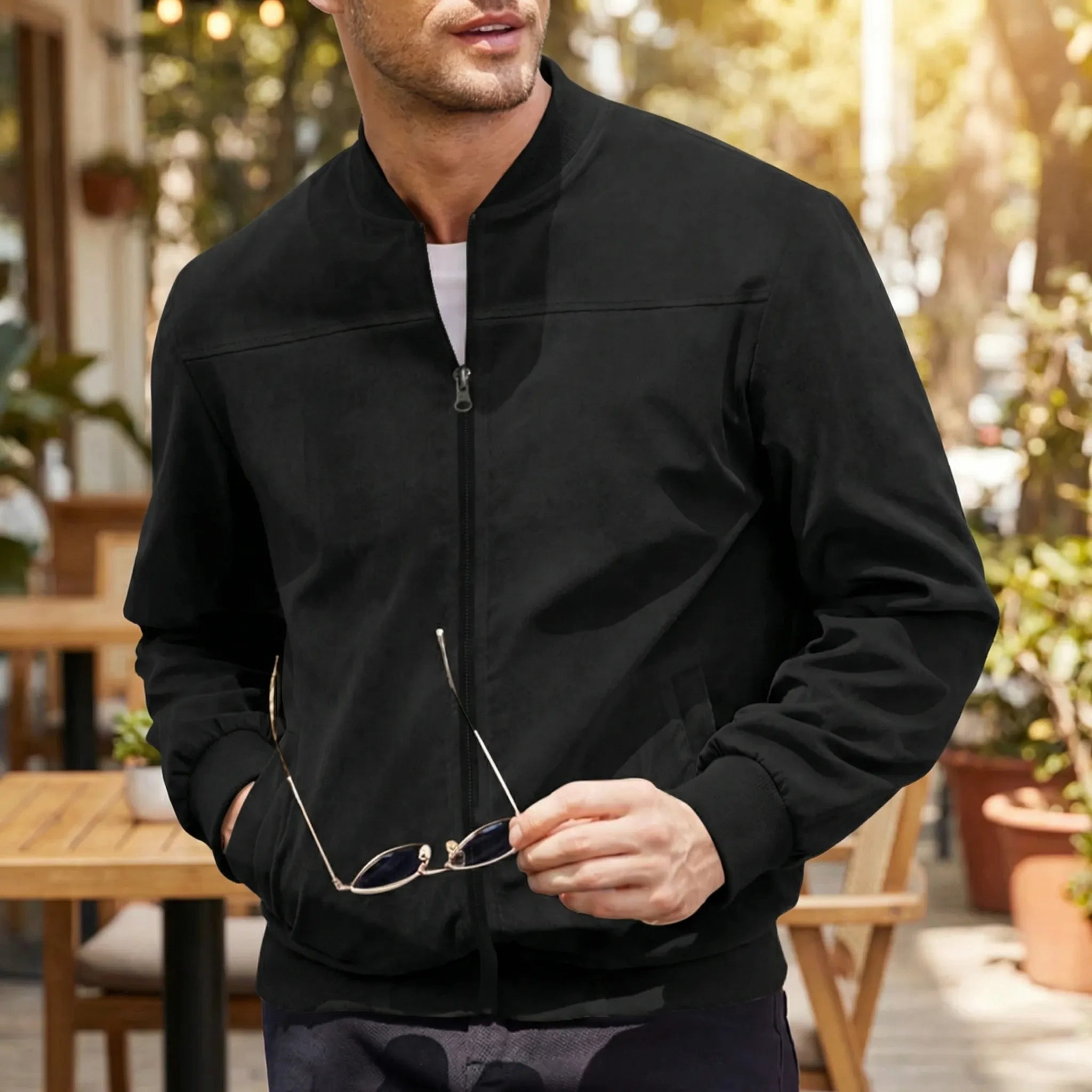 Veste mi-longue pour homme | Veste en velours avec fermeture éclair et aspect daim