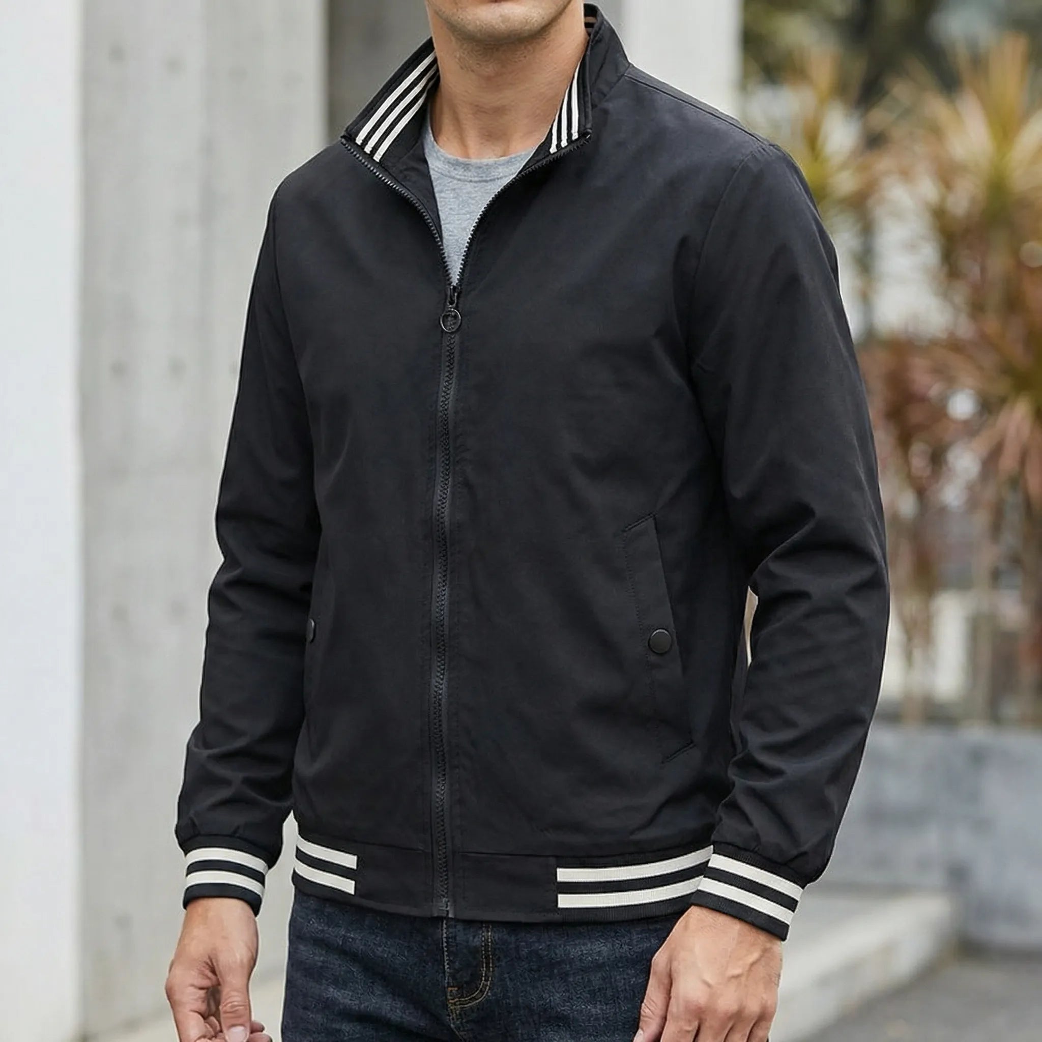 Veste mi-longue pour homme | Veste légère avec un col élégant et une fermeture à glissière