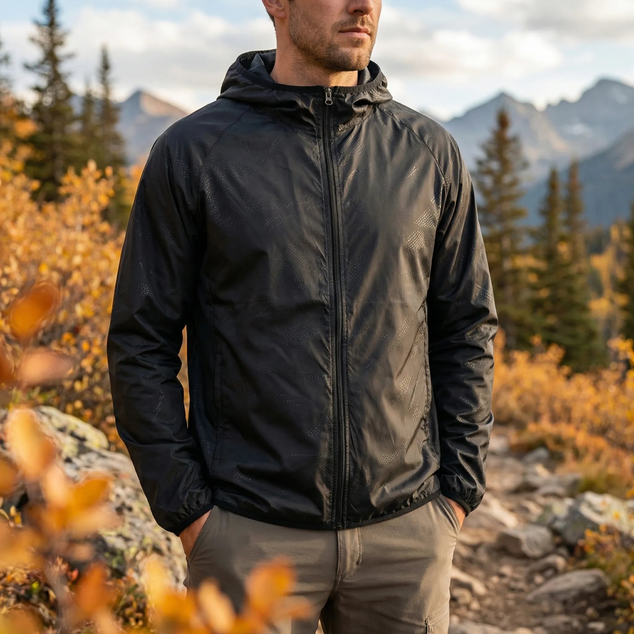 Veste d'été pour homme | Veste légère coupe-vent avec capuche et fermeture éclair