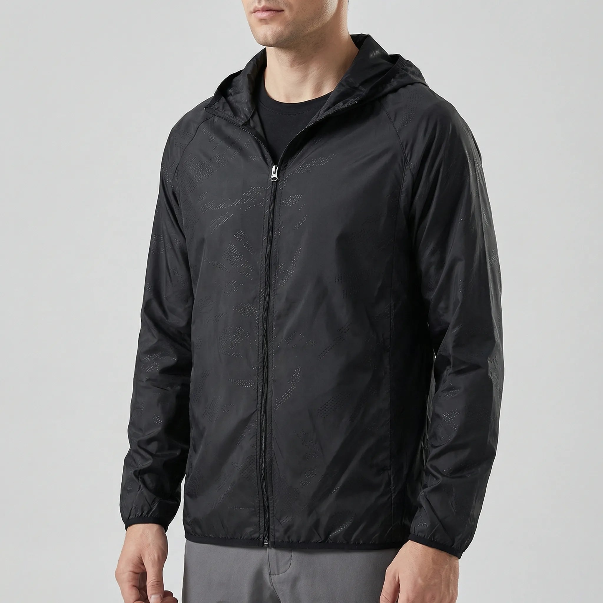 Veste d'été pour homme | Veste légère coupe-vent avec capuche et fermeture éclair