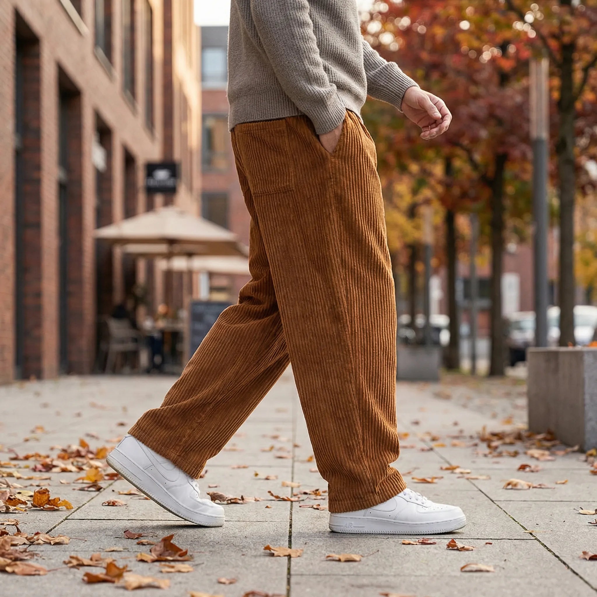 Pantalon pour homme | Pantalon ample en velours côtelé avec taille élastiquée
