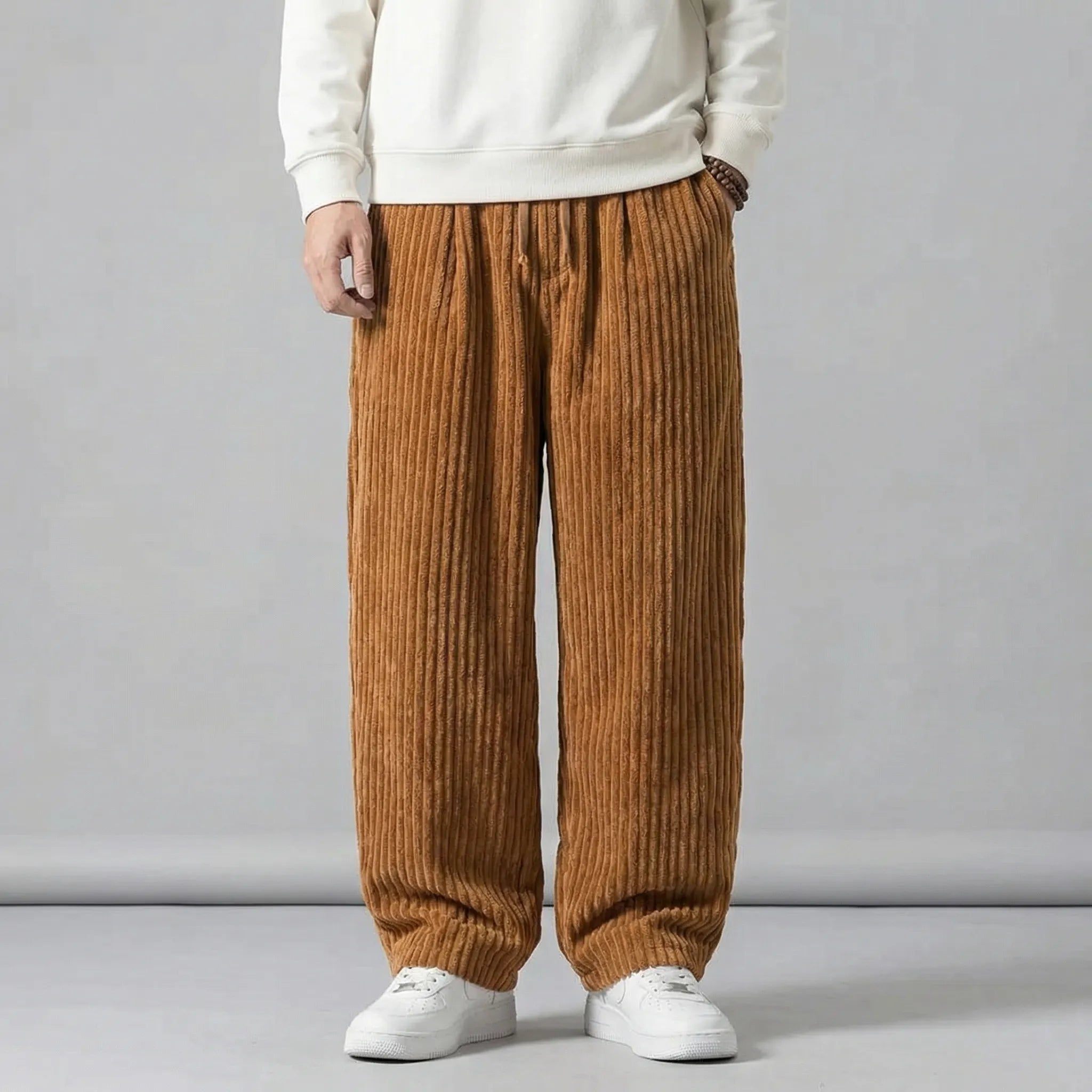Pantalon pour homme | Pantalon ample en velours côtelé avec taille élastiquée