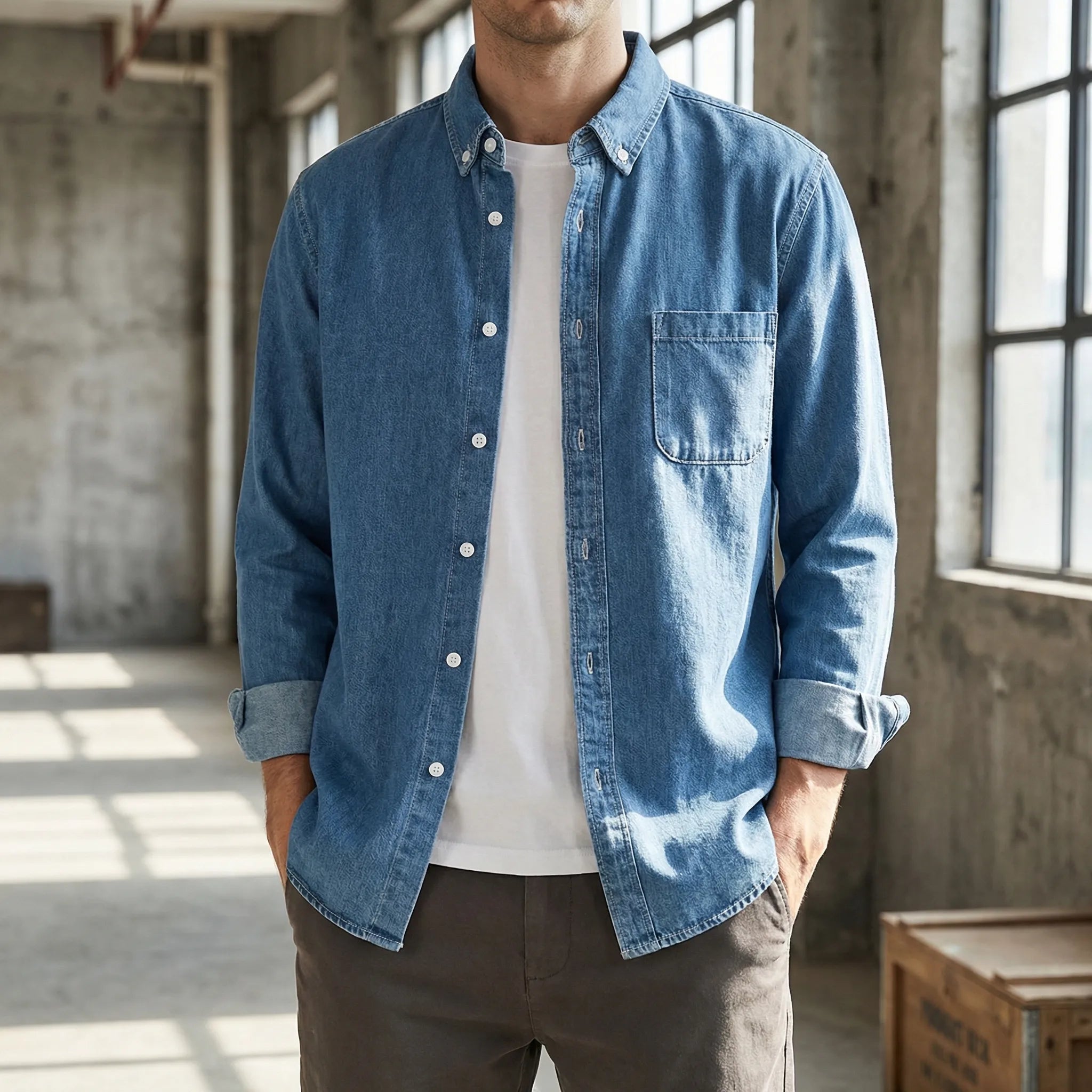 Herreskjorte | Casual skjorte med knaplukning og brystlomme