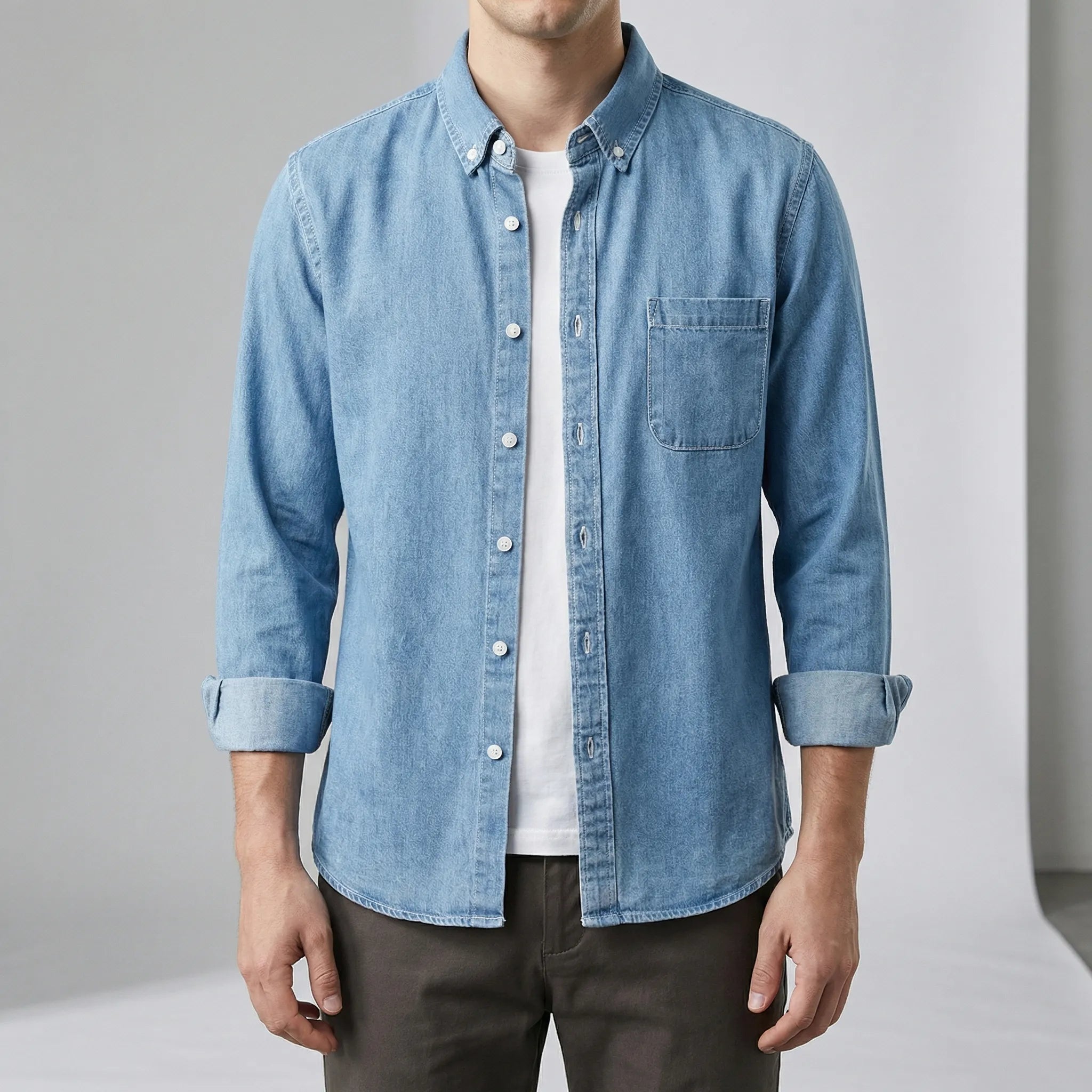 Herreskjorte | Casual skjorte med knaplukning og brystlomme