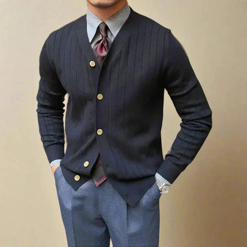 Herre cardigan | Strikket vest med striber