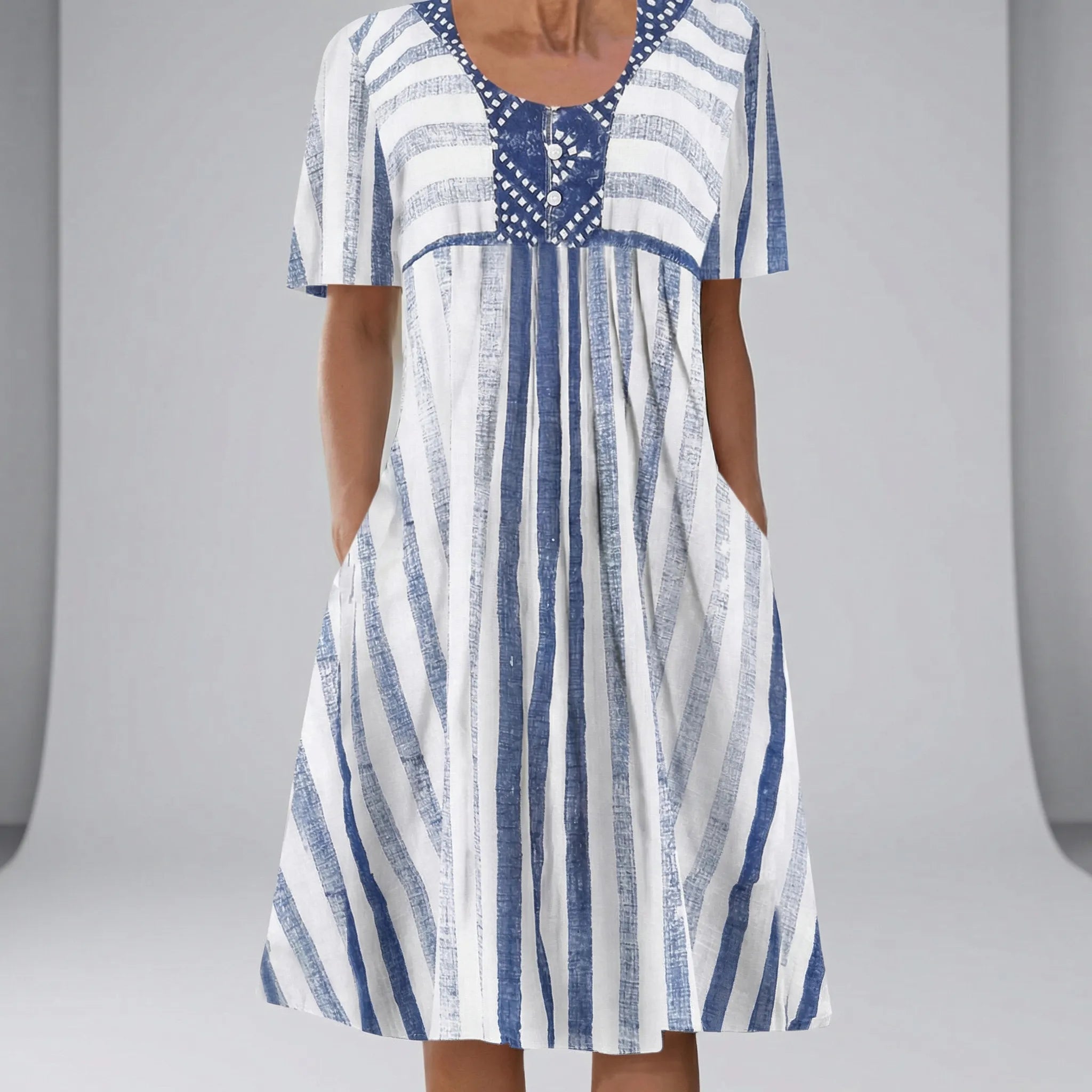 Kjole dame | Stribet kjole med korte ærmer