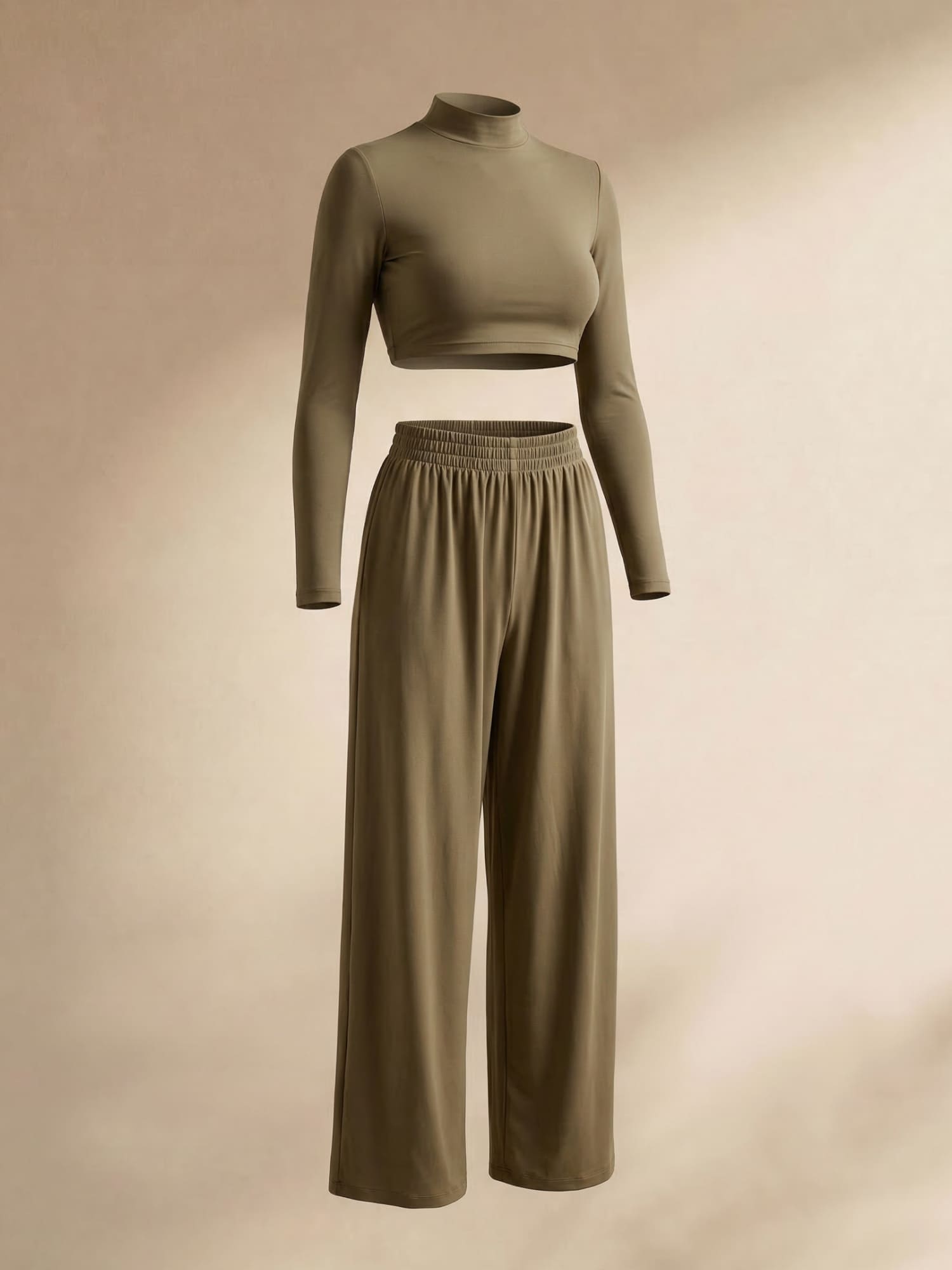 Loungewear sæt dame | Crop top med lange ærmer og brede bukser