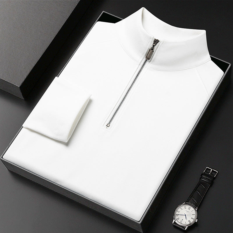 Herre striktrøje med kvart lynlås og høj krave