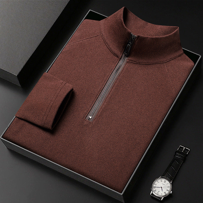 Herre striktrøje med kvart lynlås og høj krave