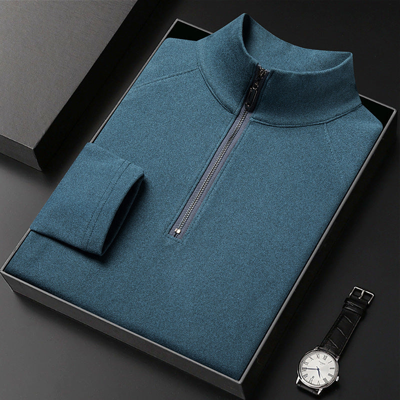 Herre striktrøje med kvart lynlås og høj krave