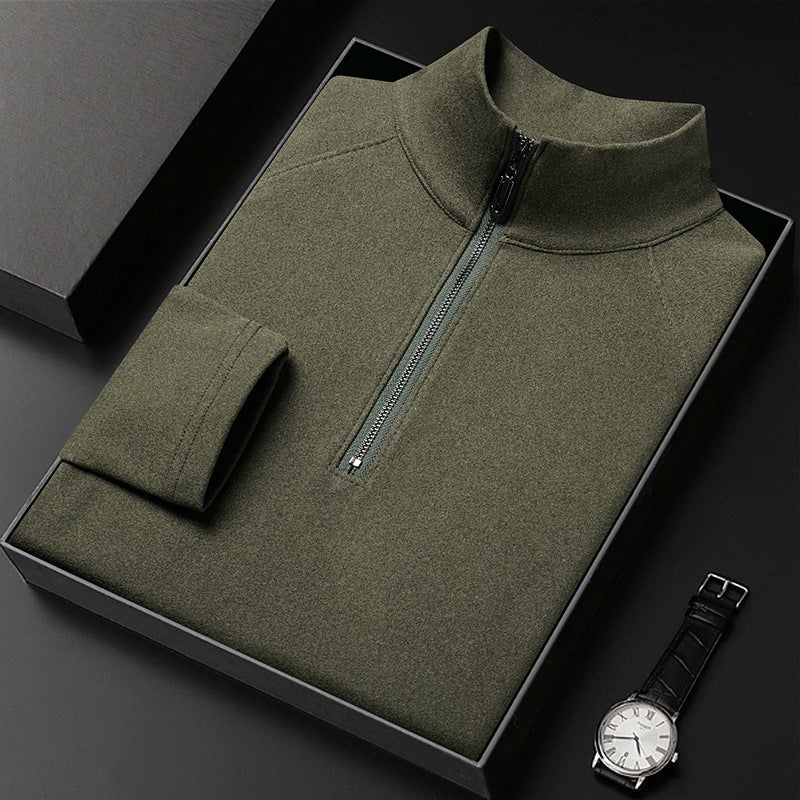 Herre striktrøje med kvart lynlås og høj krave