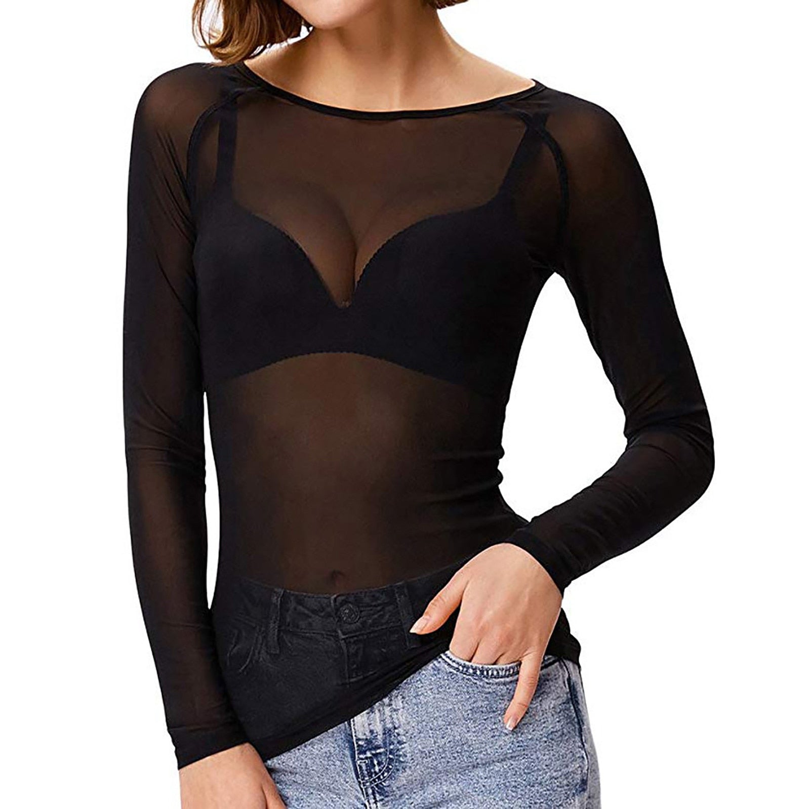 Haut en maille pour femme | Chemisier transparent à manches longues