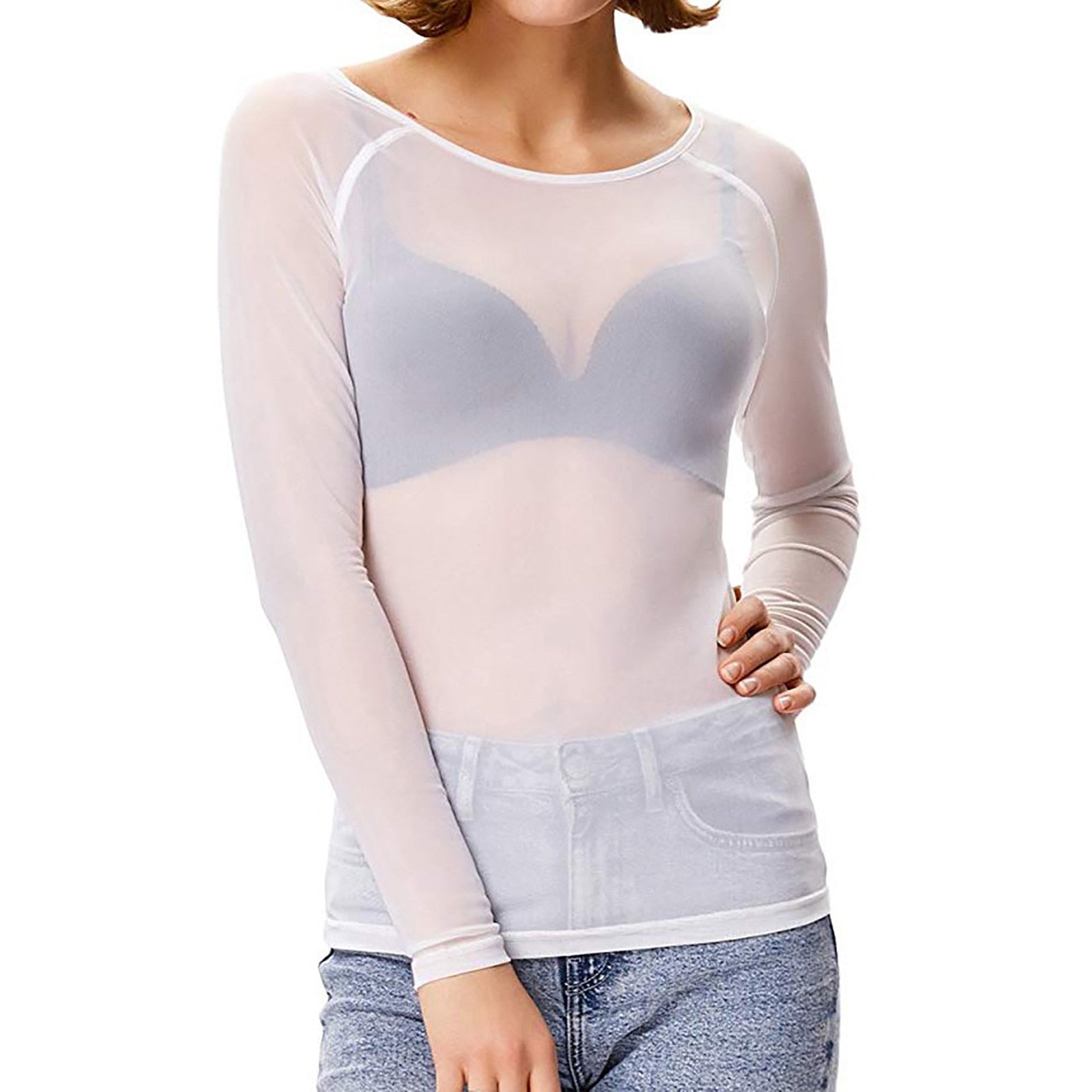 Haut en maille pour femme | Chemisier transparent à manches longues