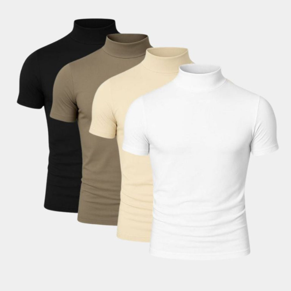 Ensfarvet kortærmet T-shirt med høj hals til mænd