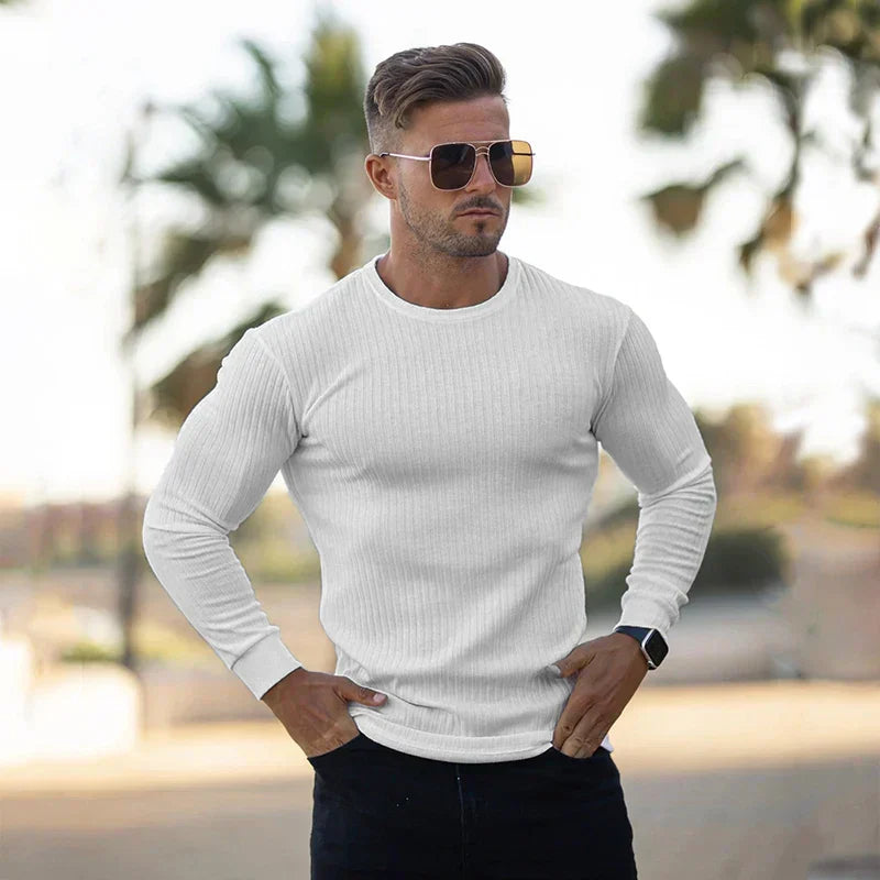 Slim Fit Langærmet Herrebluse – Ribbet & Stilren