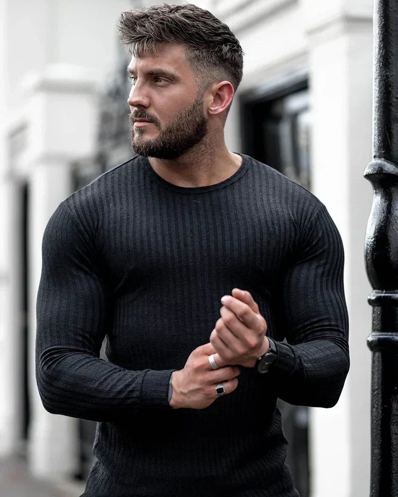 Slim Fit Langærmet Herrebluse – Ribbet & Stilren