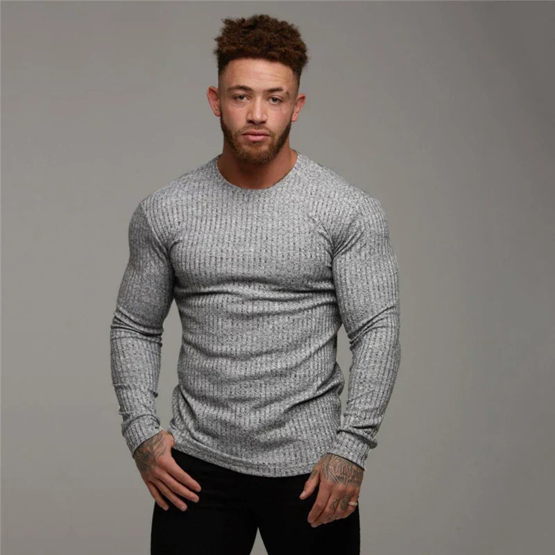 Slim Fit Langærmet Herrebluse – Ribbet & Stilren