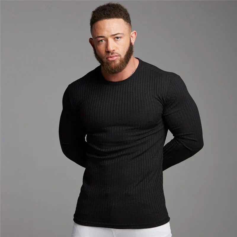 Slim Fit Langærmet Herrebluse – Ribbet & Stilren