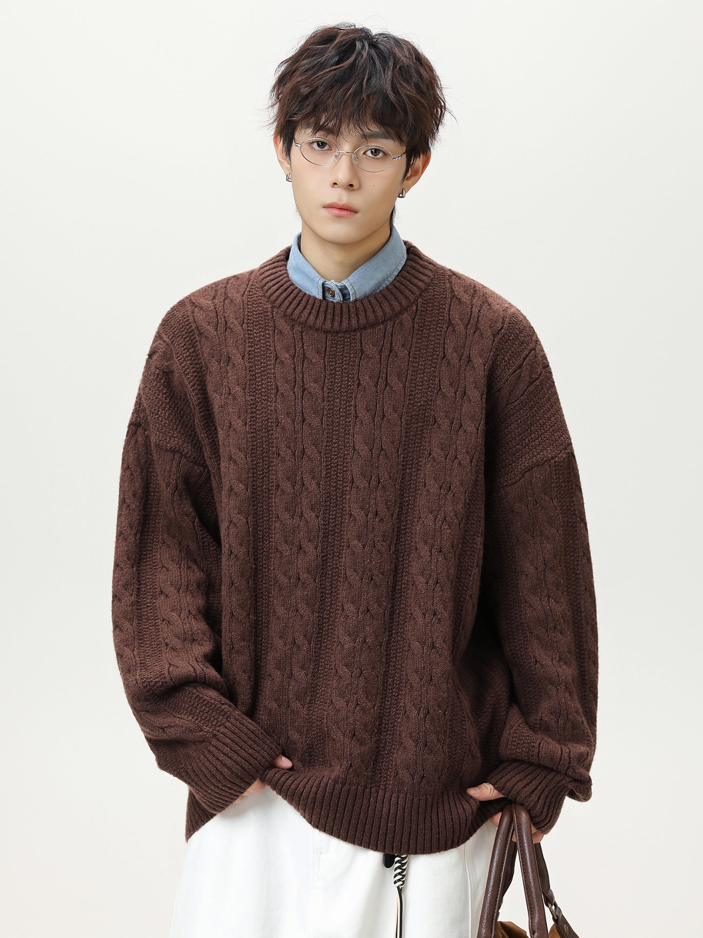 Herre – Klassisk kabelstrikket pullover i varm strik