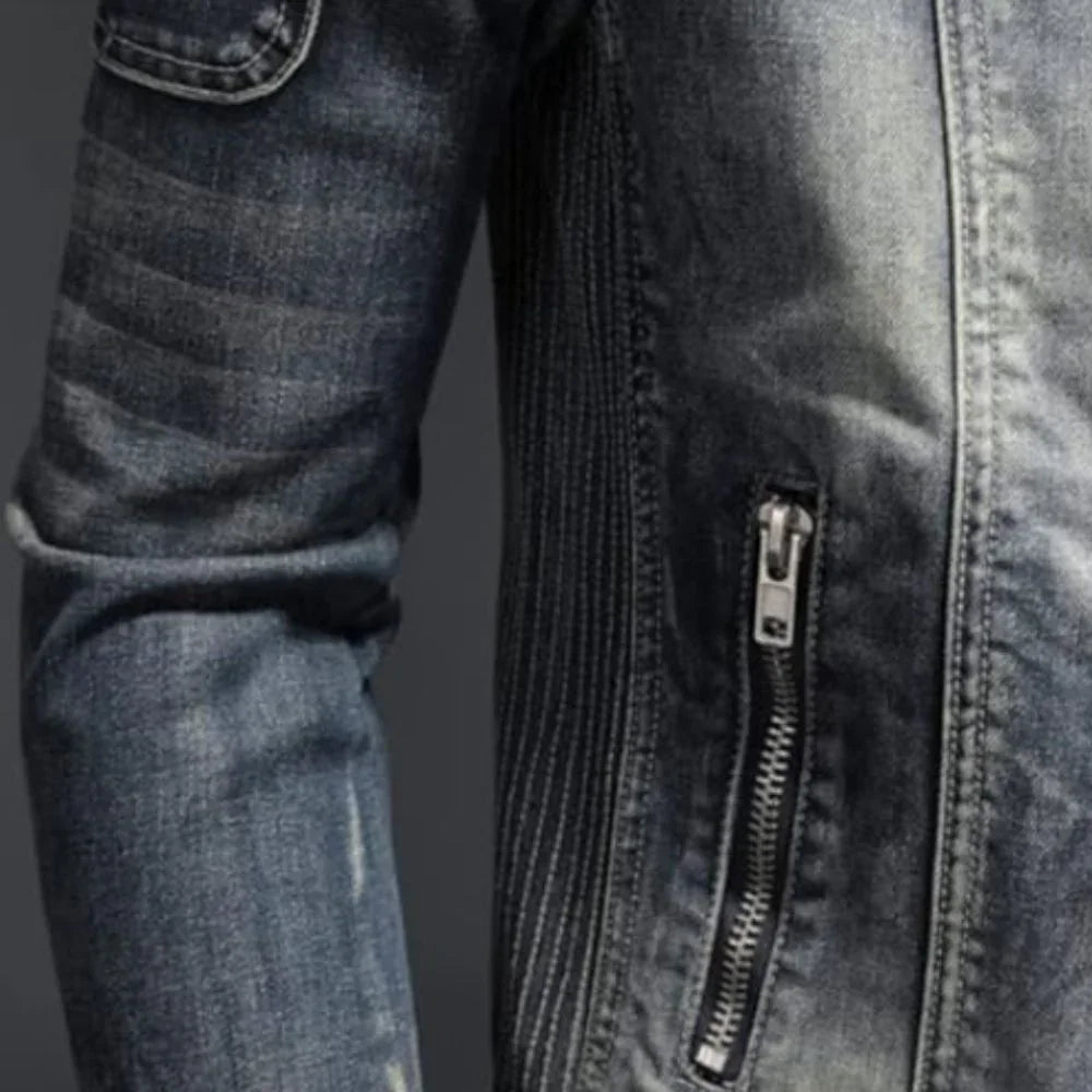 RICK | RETRO DENIMJAKKE MED LYNLÅS TIL HERRER