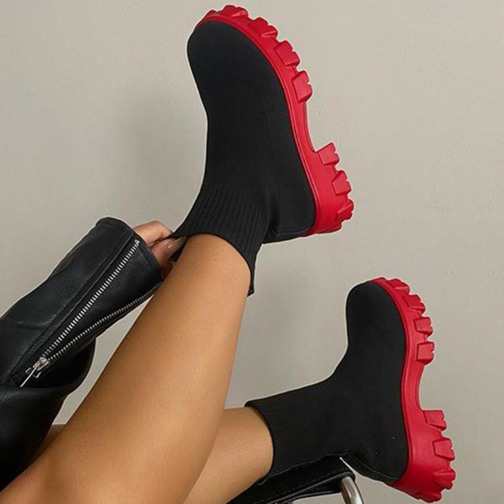 Chunky strikstøvler til kvinder med sokdesign