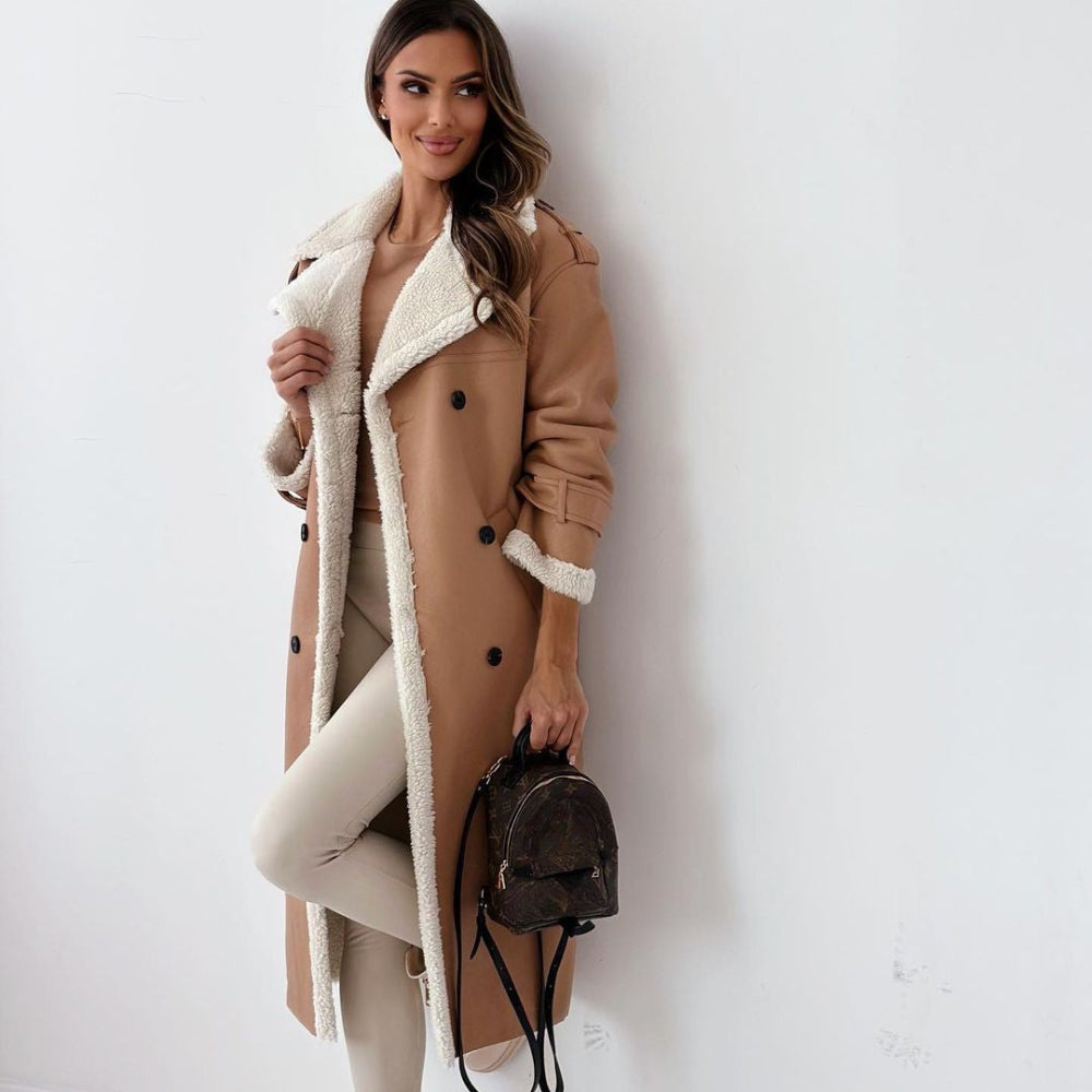 Dame frakke | Lang vinterfrakke med blødt for og elegant design