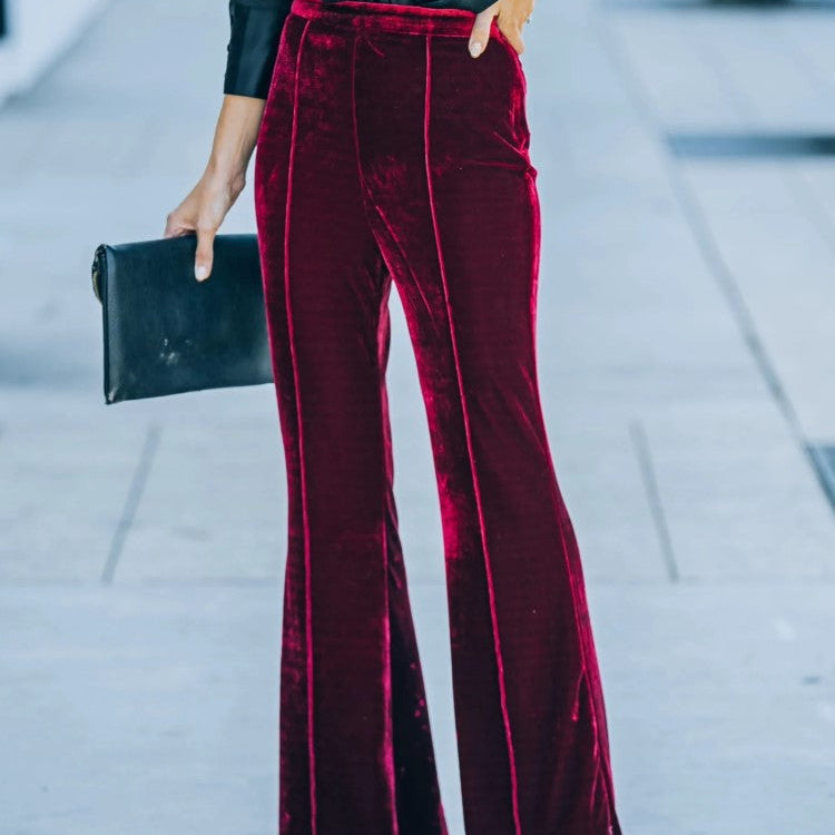 Dame flared bukser | Elegant velvet med høj talje
