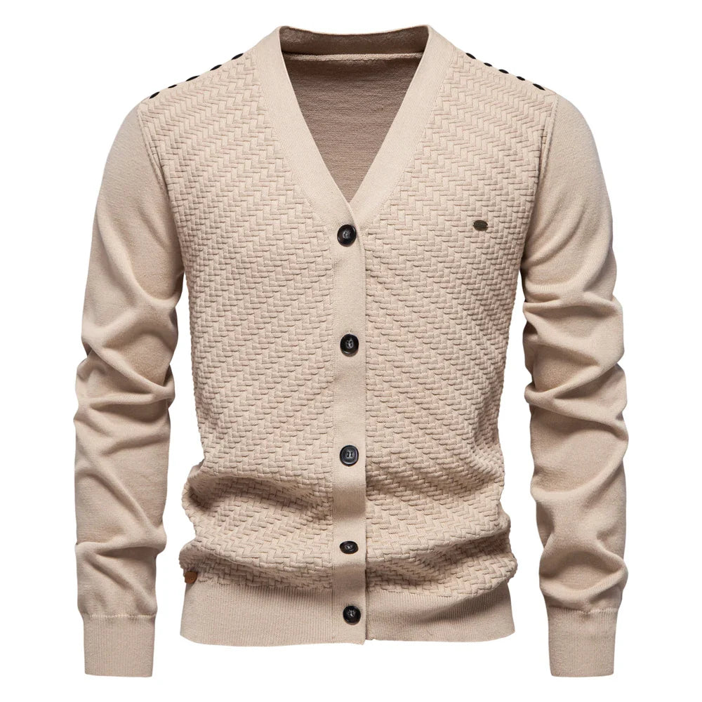 Varm herre cardigan med V-hals – komfortabel striktrøje i tidløst design
