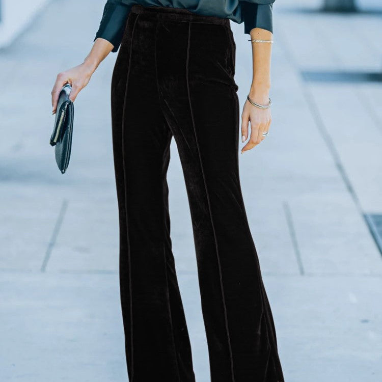 Dame flared bukser | Elegant velvet med høj talje
