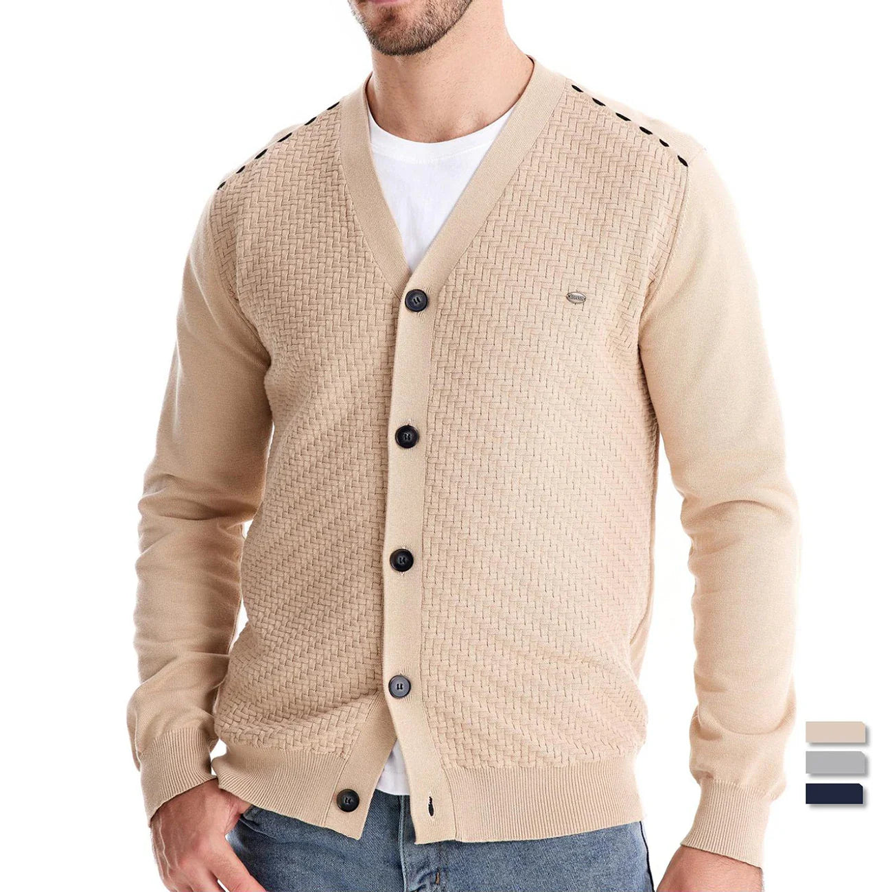Varm herre cardigan med V-hals – komfortabel striktrøje i tidløst design