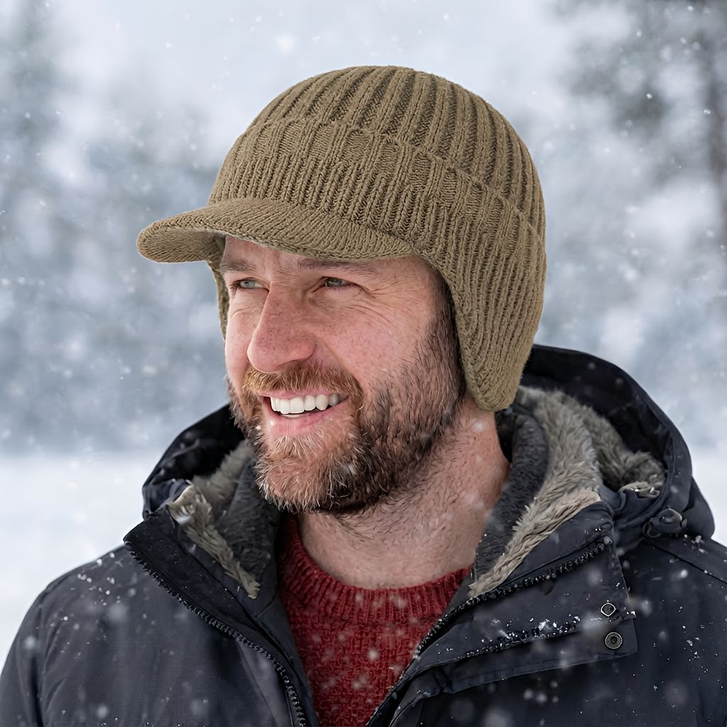 Skandinavisk unisex vinterhue med skygge og ørebeskyttelse – én størrelse