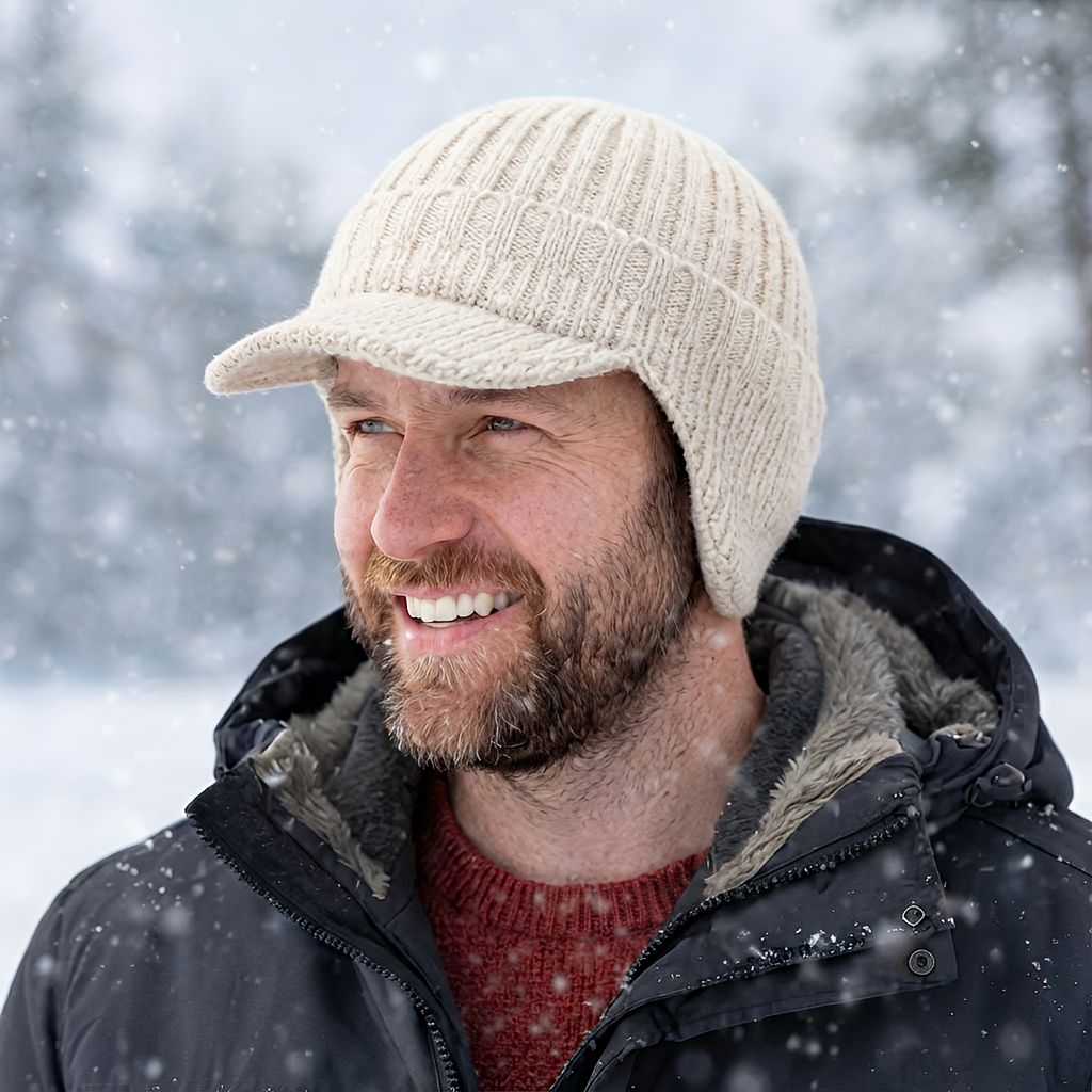 Skandinavisk unisex vinterhue med skygge og ørebeskyttelse – én størrelse