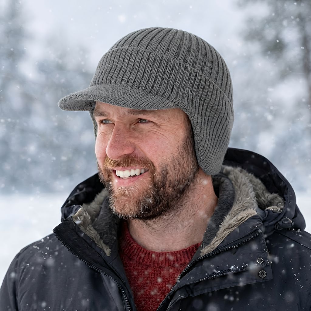 Skandinavisk unisex vinterhue med skygge og ørebeskyttelse – én størrelse