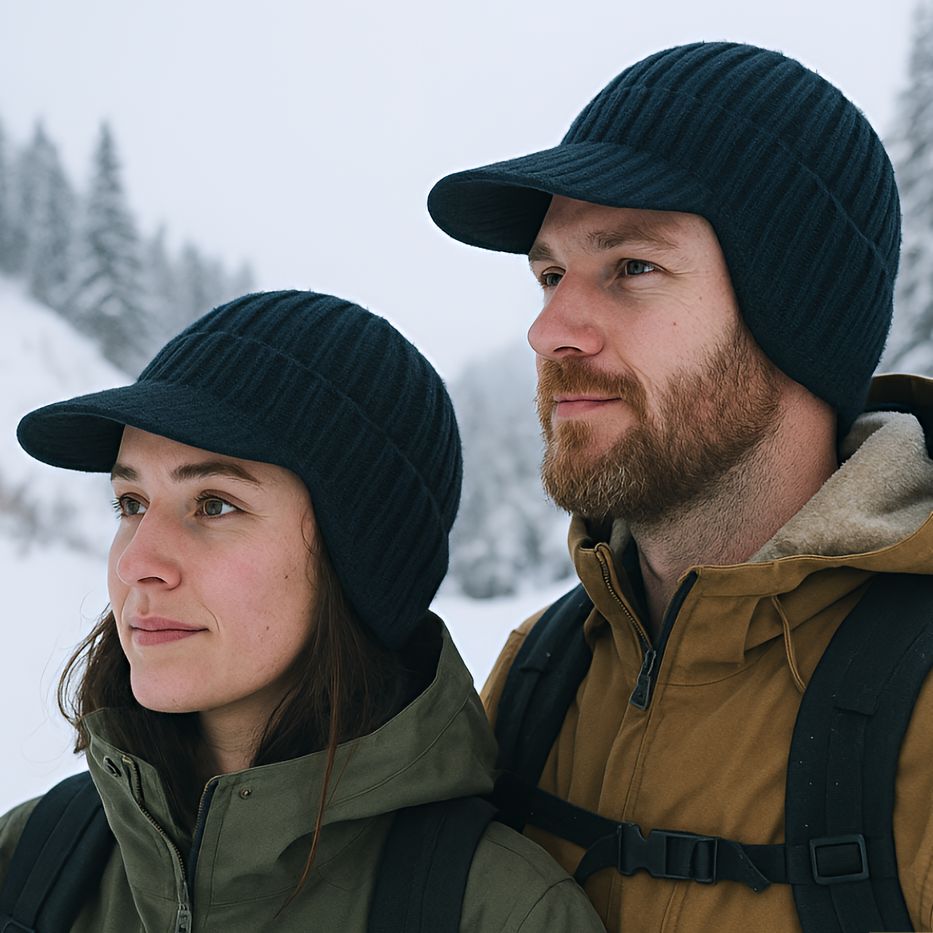 Skandinavisk unisex vinterhue med skygge og ørebeskyttelse – én størrelse