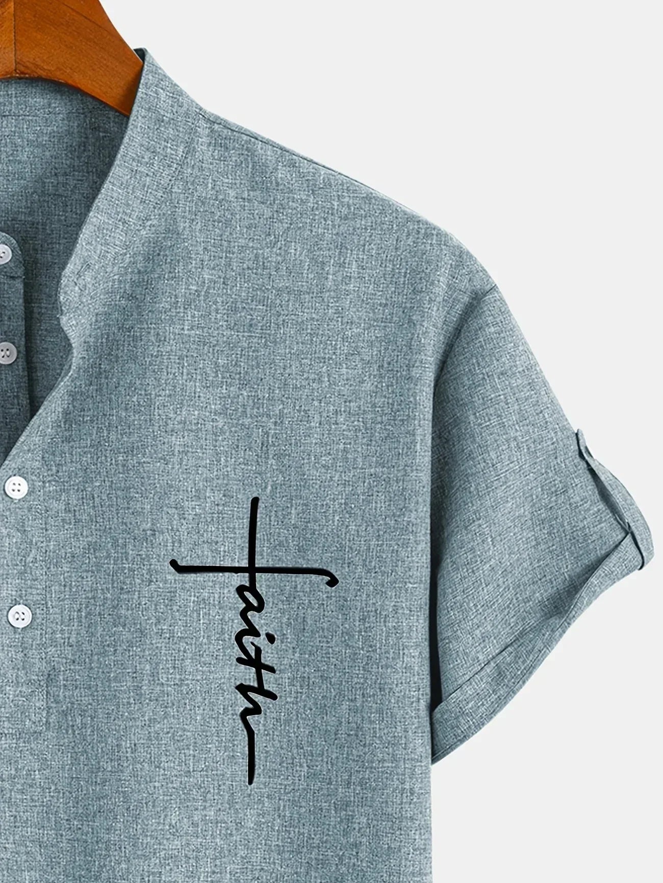 Skjorte herre | Henley shirt med korte ærmer og knapper