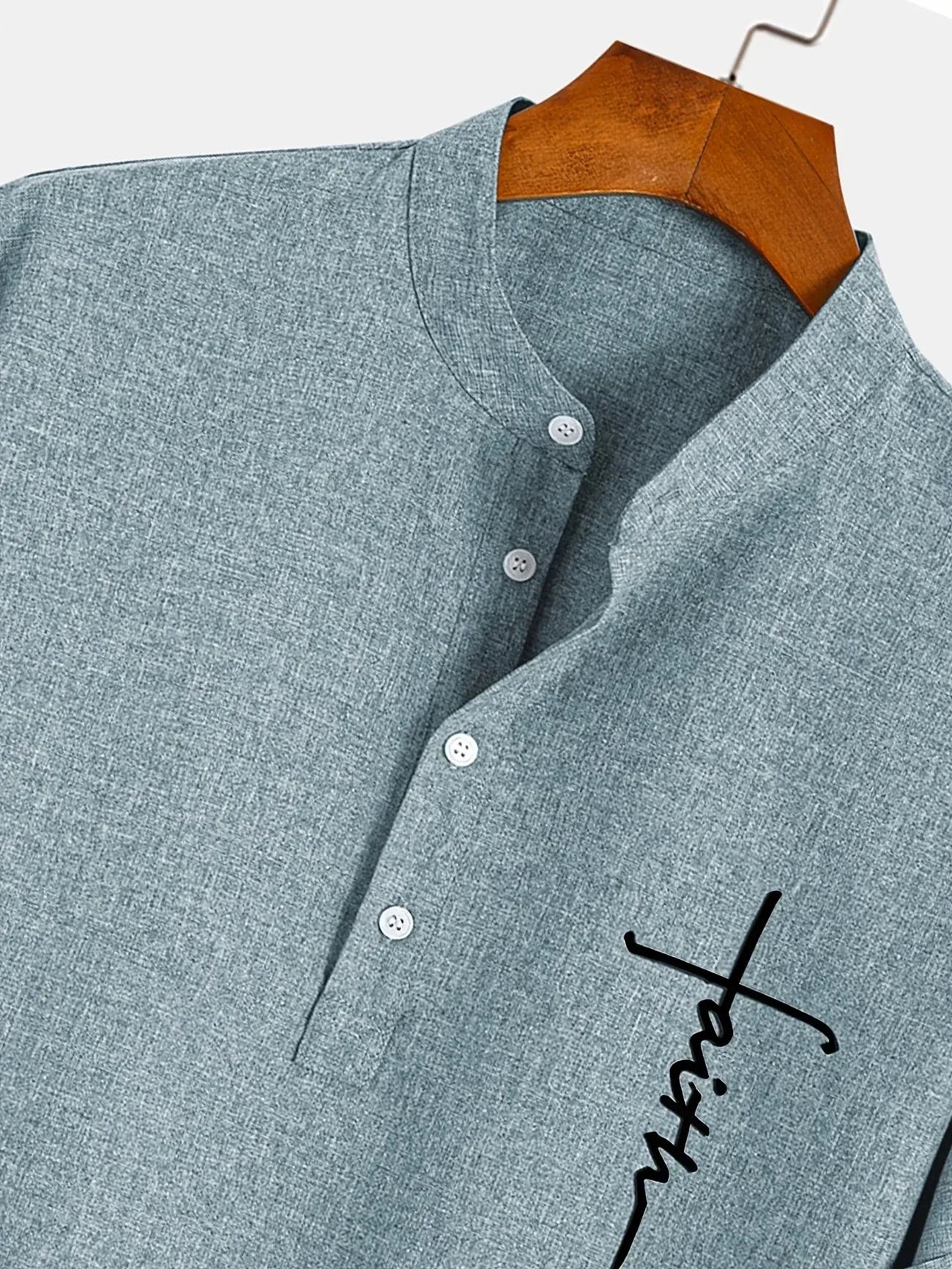 Skjorte herre | Henley shirt med korte ærmer og knapper